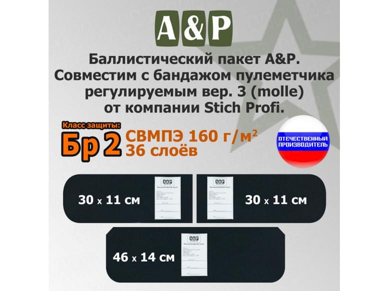 Баллистический пакет в бандаж пулеметчика регулируемый вер.3 (MOLLE) от Stich Profi. Класс защитной структуры Бр 2.