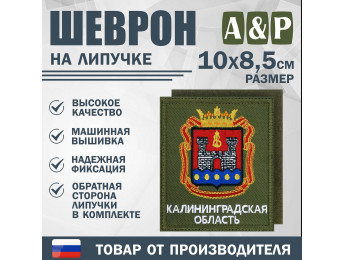 Шеврон на липучке «Герб Калининградской области». Размер 100х85 мм. Цвет: хаки.